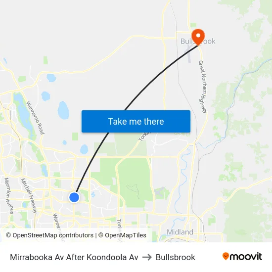 Mirrabooka Av After Koondoola Av to Bullsbrook map