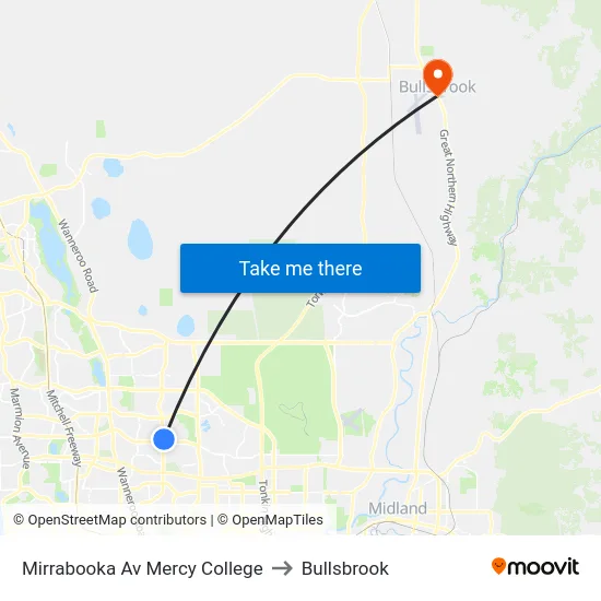 Mirrabooka Av Mercy College to Bullsbrook map