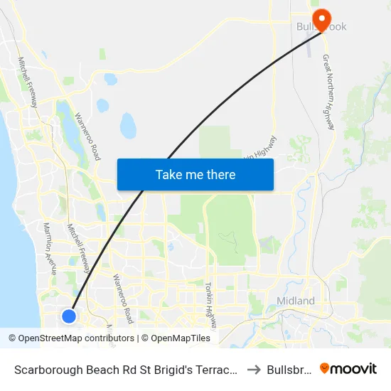 Scarborough Beach Rd St Brigid's Terrace Cat Id 29 to Bullsbrook map