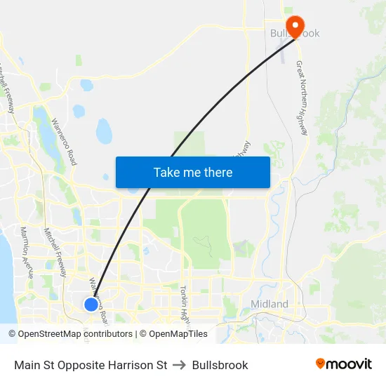 Main St Opposite Harrison St to Bullsbrook map