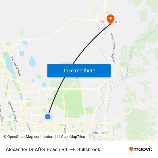 Alexander Dr After Beach Rd to Bullsbrook map