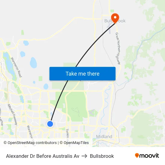 Alexander Dr Before Australis Av to Bullsbrook map