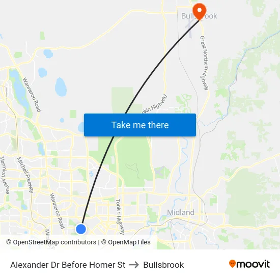 Alexander Dr Before Homer St to Bullsbrook map