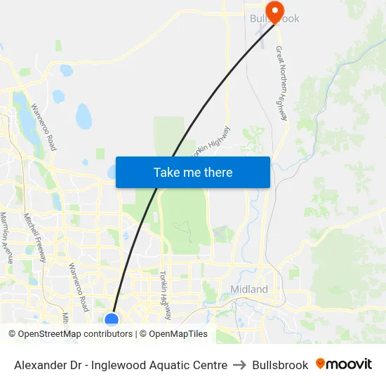 Alexander Dr - Inglewood Aquatic Centre to Bullsbrook map