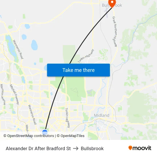 Alexander Dr After Bradford St to Bullsbrook map