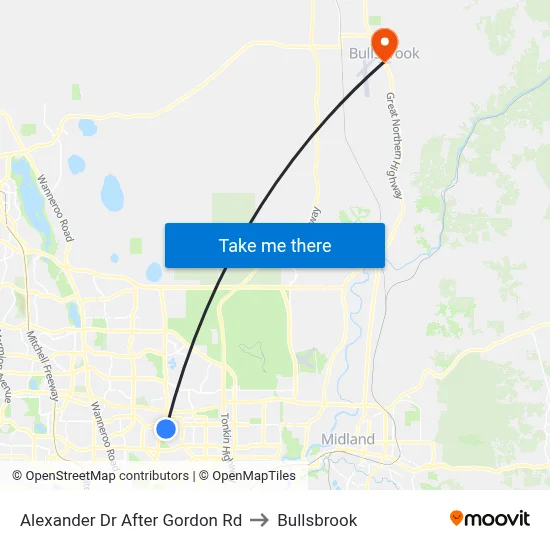 Alexander Dr After Gordon Rd to Bullsbrook map