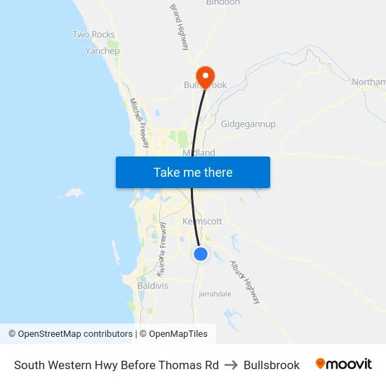 South Western Hwy Before Thomas Rd to Bullsbrook map