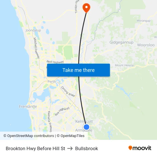 Brookton Hwy Before Hill St to Bullsbrook map