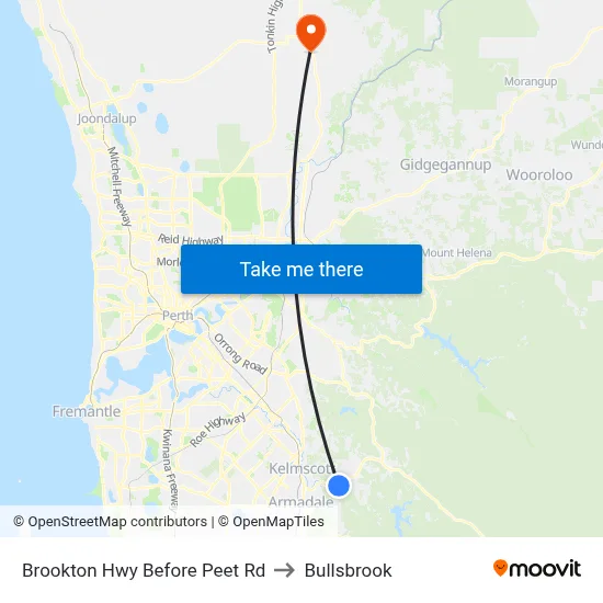 Brookton Hwy Before Peet Rd to Bullsbrook map