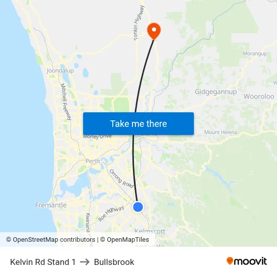 Kelvin Rd Stand 1 to Bullsbrook map