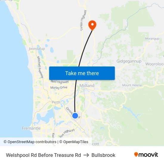 Welshpool Rd Before Treasure Rd to Bullsbrook map