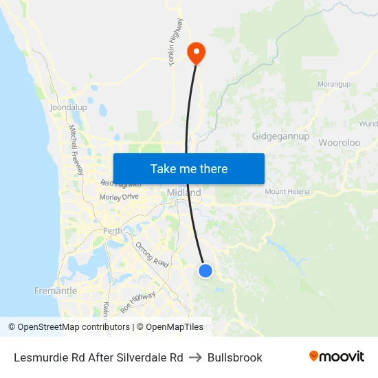 Lesmurdie Rd After Silverdale Rd to Bullsbrook map