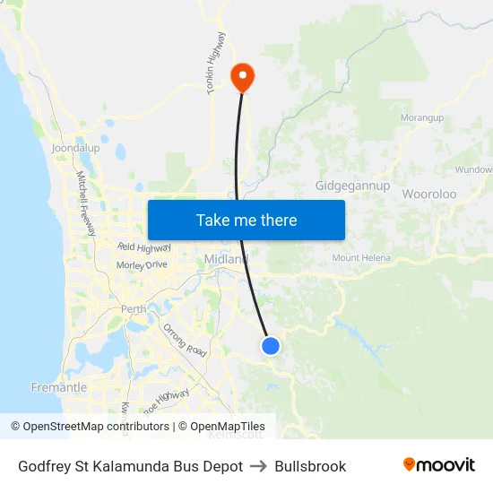 Godfrey St Kalamunda Bus Depot to Bullsbrook map