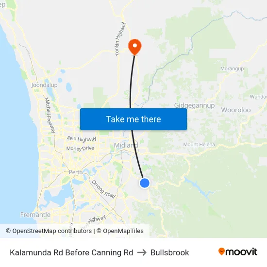 Kalamunda Rd Before Canning Rd to Bullsbrook map