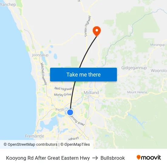 Kooyong Rd After Great Eastern Hwy to Bullsbrook map