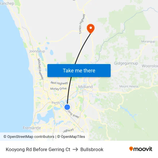 Kooyong Rd Before Gerring Ct to Bullsbrook map