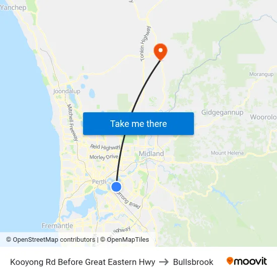 Kooyong Rd Before Great Eastern Hwy to Bullsbrook map