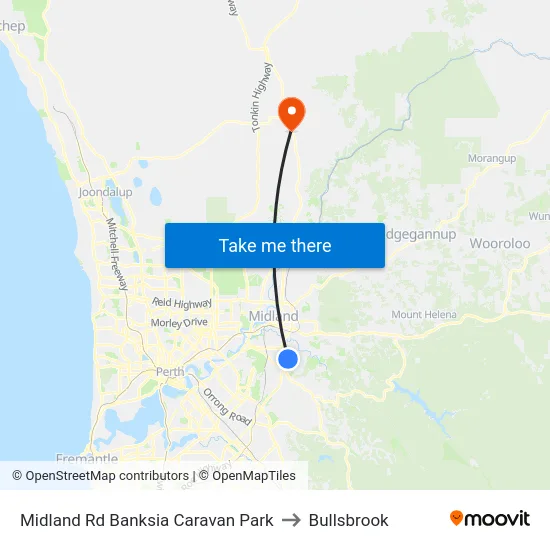 Midland Rd Banksia Caravan Park to Bullsbrook map