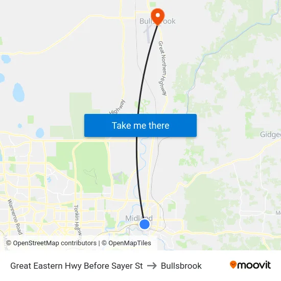 Great Eastern Hwy Before Sayer St to Bullsbrook map