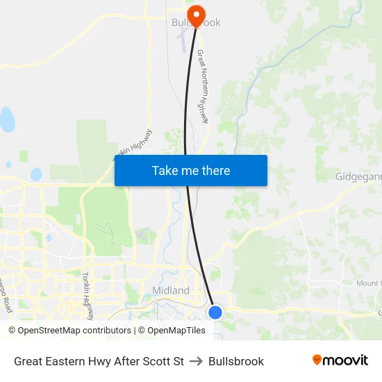 Great Eastern Hwy After Scott St to Bullsbrook map