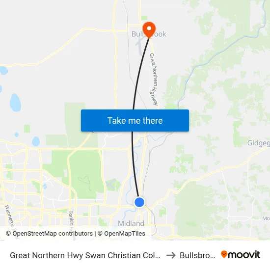 Great Northern Hwy Swan Christian College to Bullsbrook map