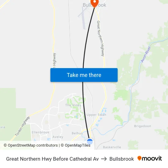 Great Northern Hwy Before Cathedral Av to Bullsbrook map
