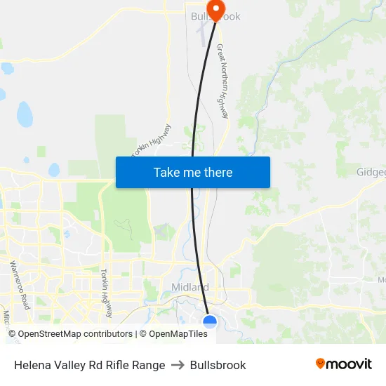 Helena Valley Rd Rifle Range to Bullsbrook map