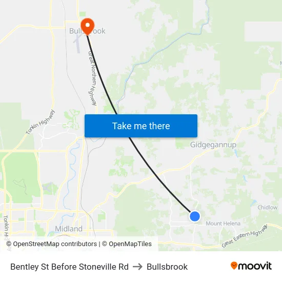 Bentley St Before Stoneville Rd to Bullsbrook map
