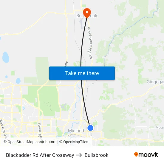 Blackadder Rd After Crossway to Bullsbrook map