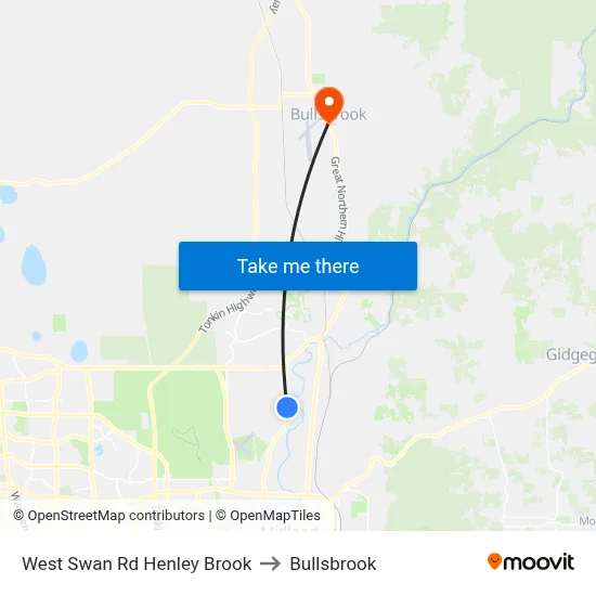 West Swan Rd Henley Brook to Bullsbrook map