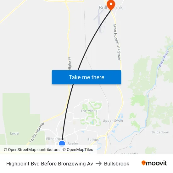 Highpoint Bvd Before Bronzewing Av to Bullsbrook map