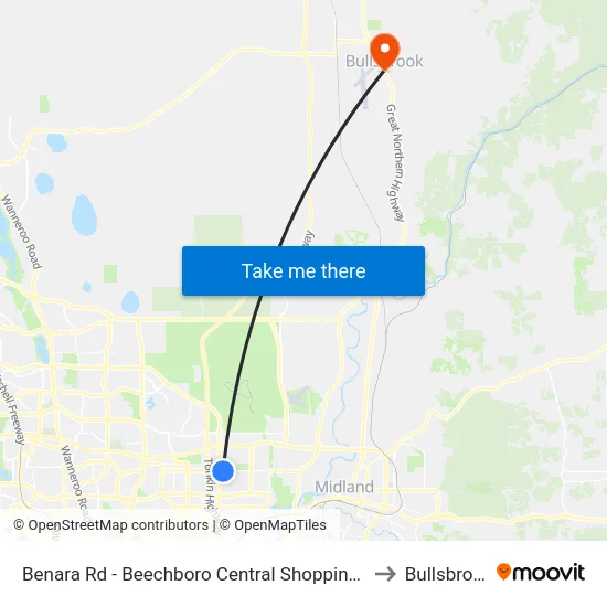 Benara Rd - Beechboro Central Shopping Ctr to Bullsbrook map