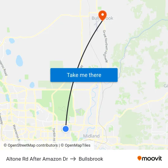 Altone Rd After Amazon Dr to Bullsbrook map