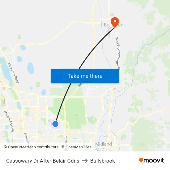 Cassowary Dr After Belair Gdns to Bullsbrook map