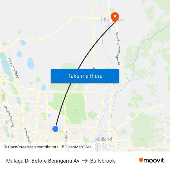 Malaga Dr Before Beringarra Av to Bullsbrook map