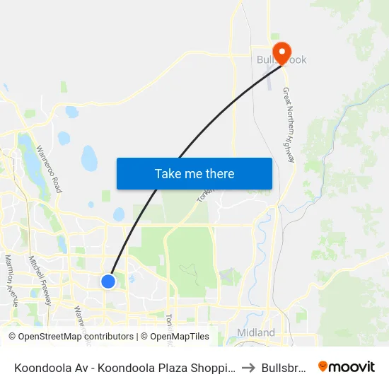 Koondoola Av - Koondoola Plaza Shopping Ctr to Bullsbrook map