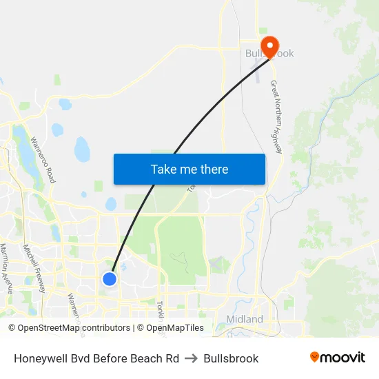 Honeywell Bvd Before Beach Rd to Bullsbrook map