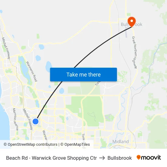 Beach Rd - Warwick Grove Shopping Ctr to Bullsbrook map
