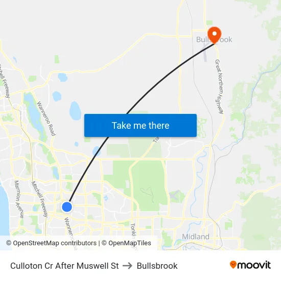 Culloton Cr After Muswell St to Bullsbrook map