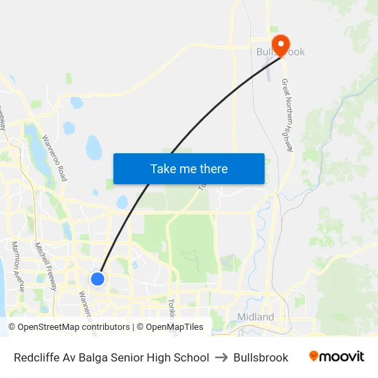 Redcliffe Av Balga Senior High School to Bullsbrook map