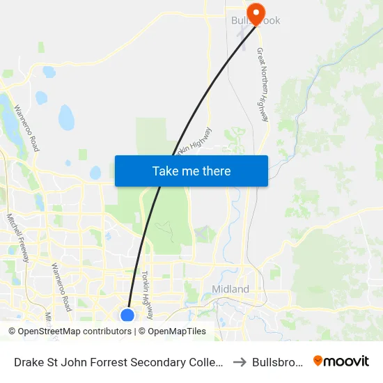 Drake St John Forrest Secondary College to Bullsbrook map