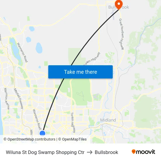 Wiluna St Dog Swamp Shopping Ctr to Bullsbrook map
