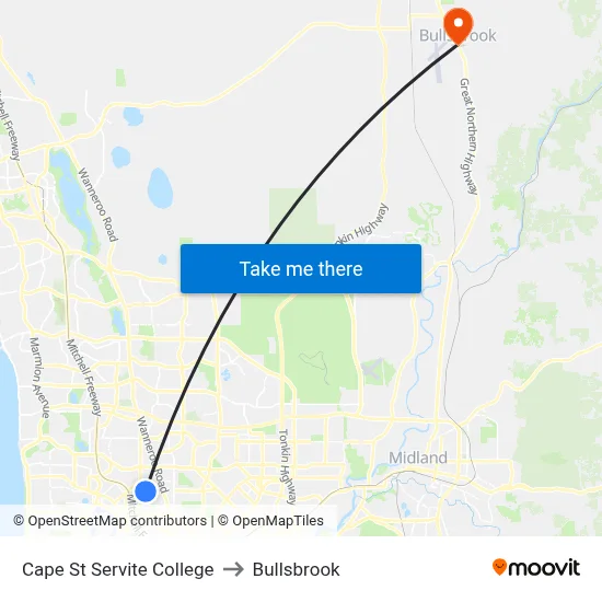 Cape St Servite College to Bullsbrook map