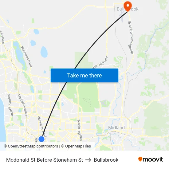 Mcdonald St Before Stoneham St to Bullsbrook map