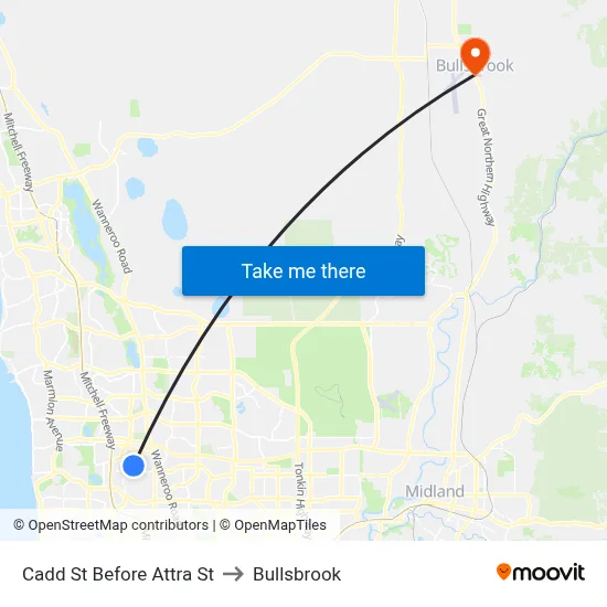 Cadd St Before Attra St to Bullsbrook map