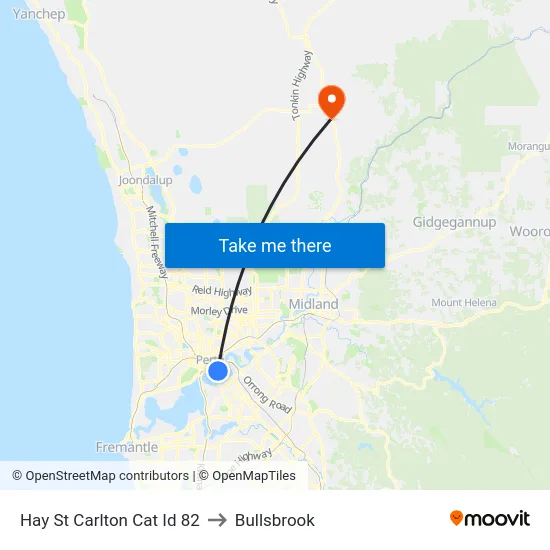 Hay St Carlton Cat Id 82 to Bullsbrook map