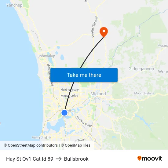 Hay St Qv1 Cat Id 89 to Bullsbrook map