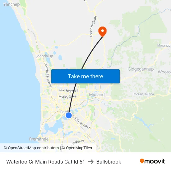 Waterloo Cr Main Roads Cat Id 51 to Bullsbrook map