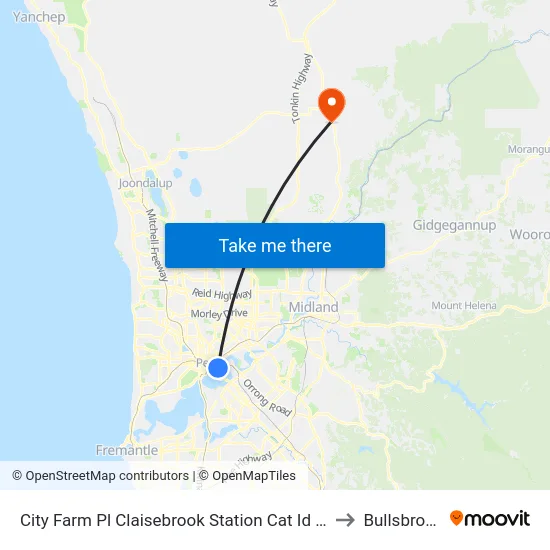 City Farm Pl Claisebrook Station Cat Id 45 to Bullsbrook map