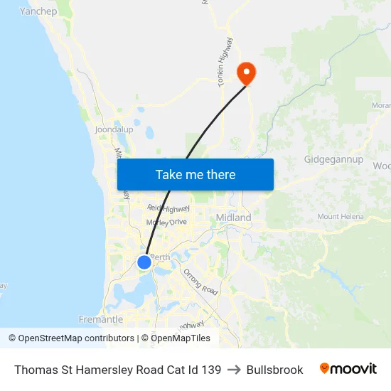 Thomas St Hamersley Road Cat Id 139 to Bullsbrook map